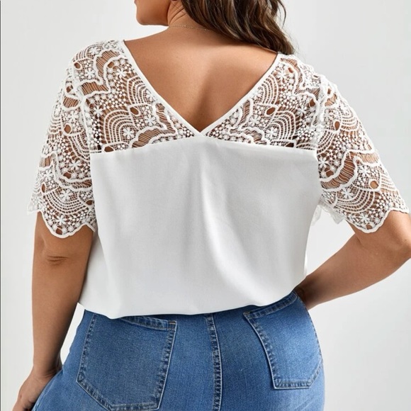 Boho Plus Size Floral Sheer Mesh Lace Butterfly Sleeve Shirt Top Blouse - Picture 6 of 12